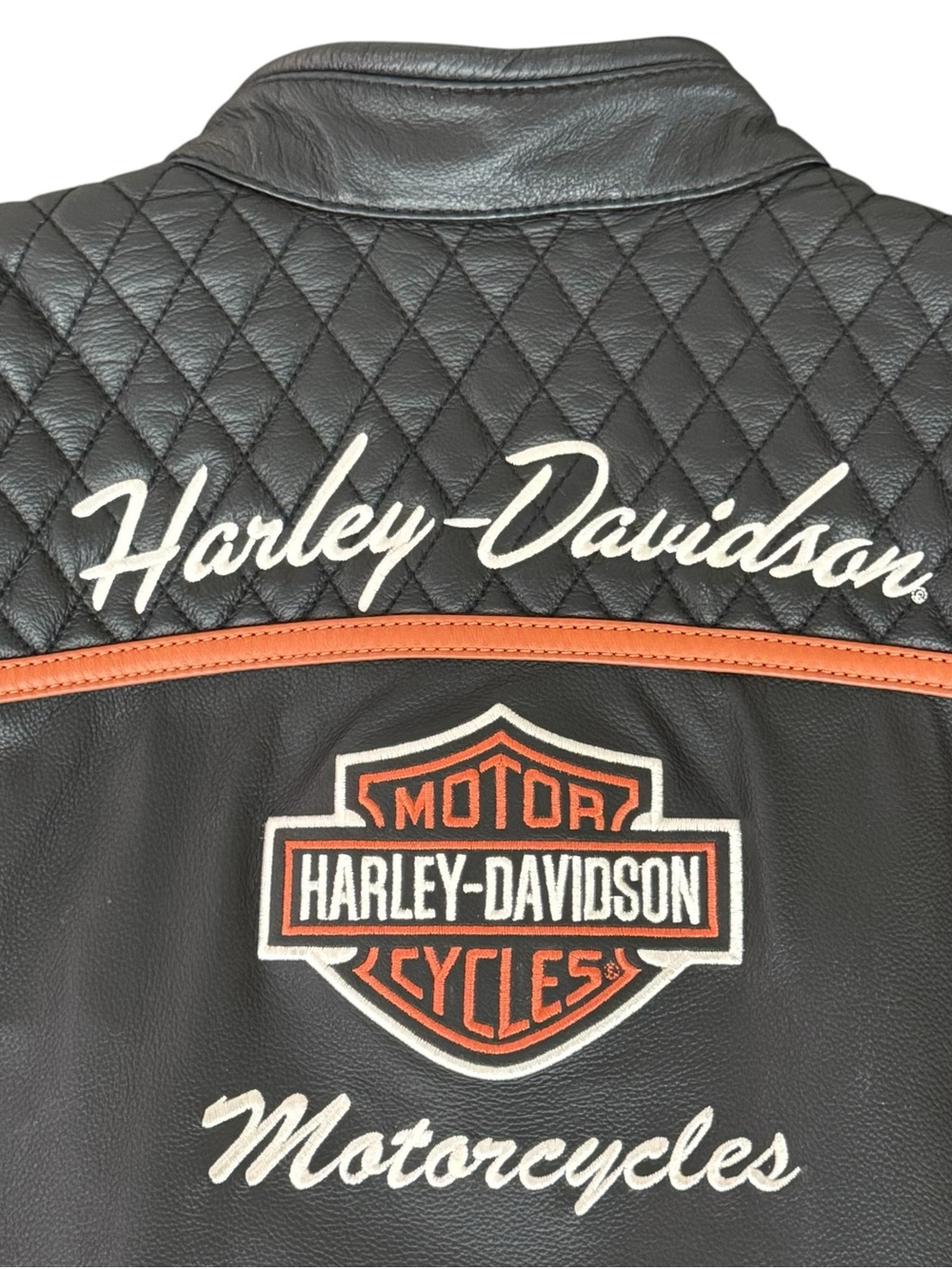 Harley-Davidson Black Leather Jacket with Orange and White Accents - Picture 5 of 16